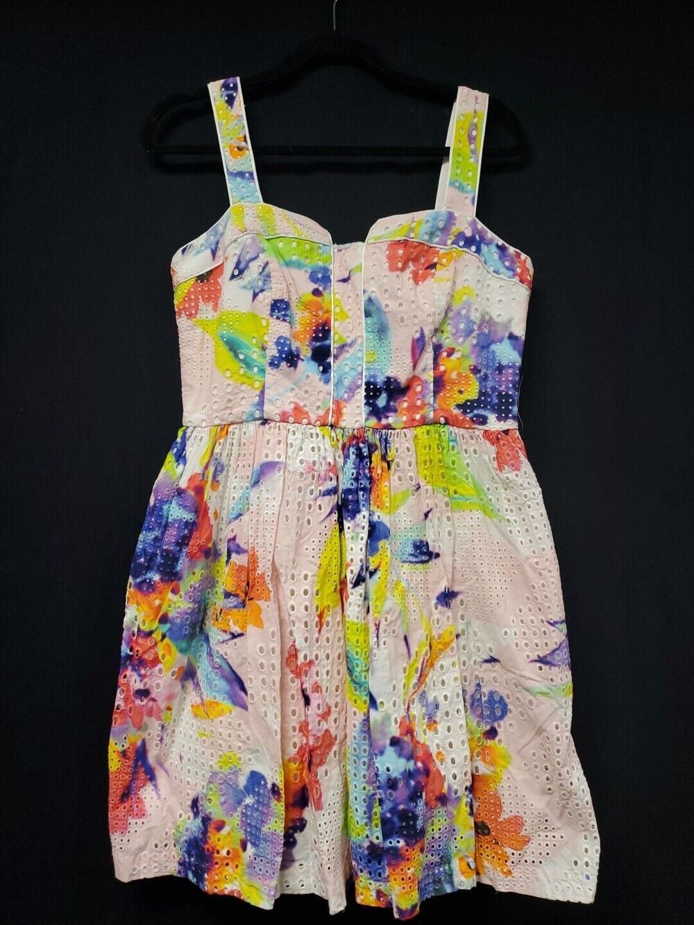 Trina Turk Elin Dress Eyelet Watercolor Floral Print Fit & Flare Summer Size 8